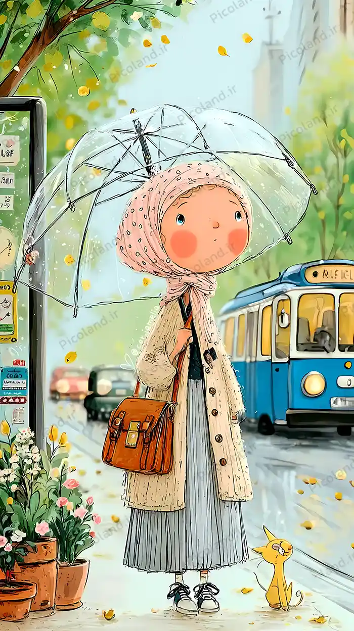 تصویر با کیفیت 8K نقاشی دختر زیر باران کد0152