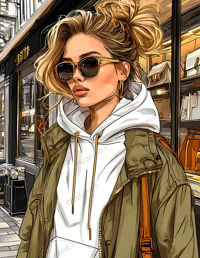 تصویر با کیفیت 8K طرح نقاشی دختر با عینک کد0156