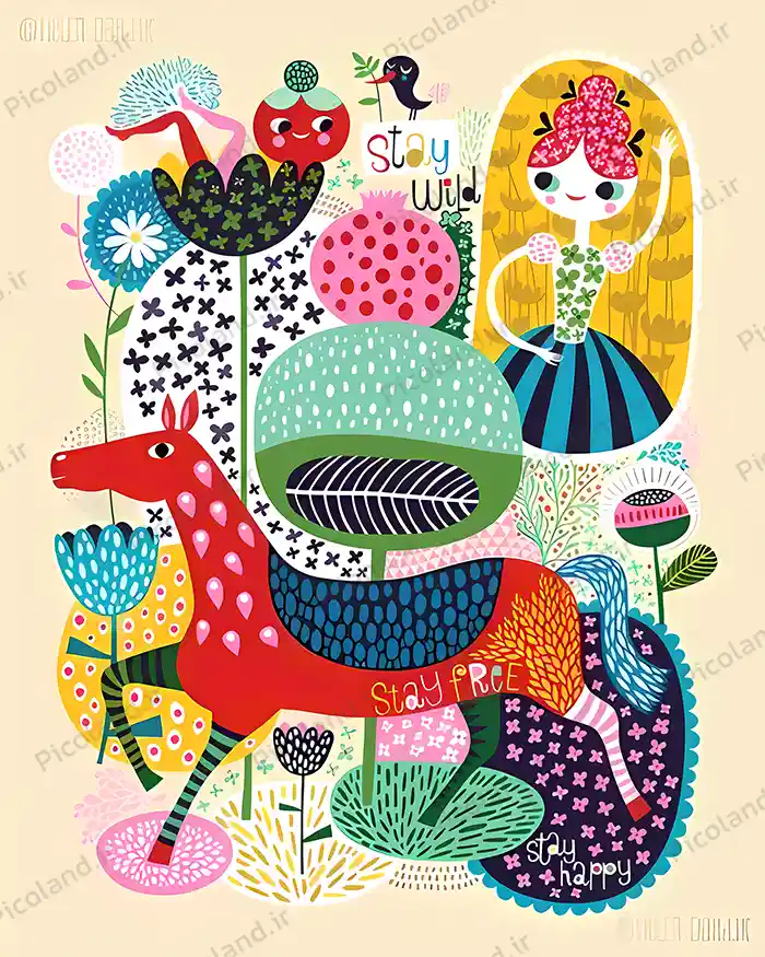 تصویر با کیفیت HD طرح نقاشی مینیمال دختر با اسب کد0157