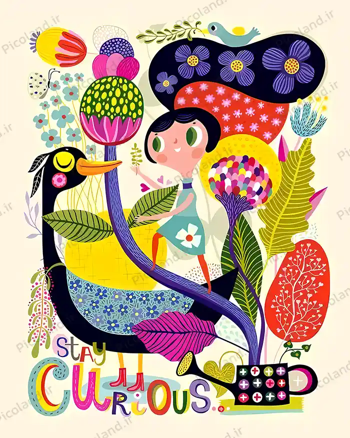 تصویر با کیفیت HD طرح نقاشی مینیمال دختر با طاووس کد0158