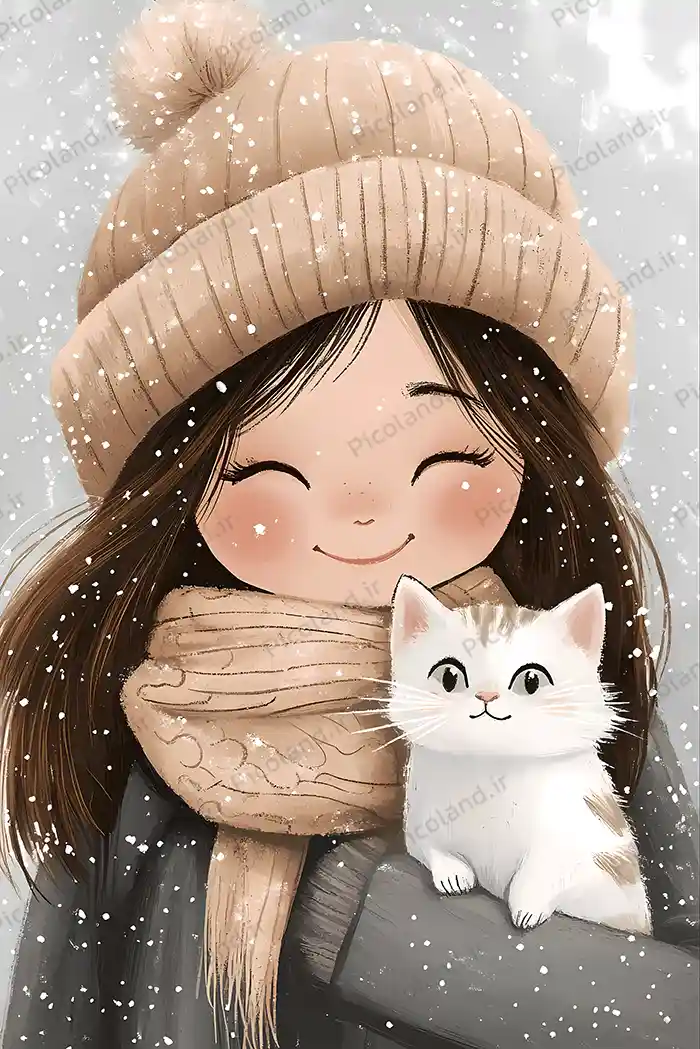 تصویر با کیفیت 8K طرح جلد دختر با گربه کد0166