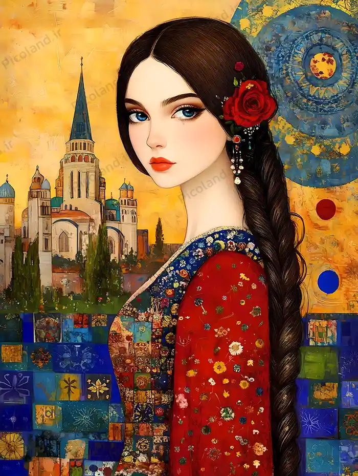 تصویر با کیفیت 12k دختر زیبا با بکگراند سنتی کد0183