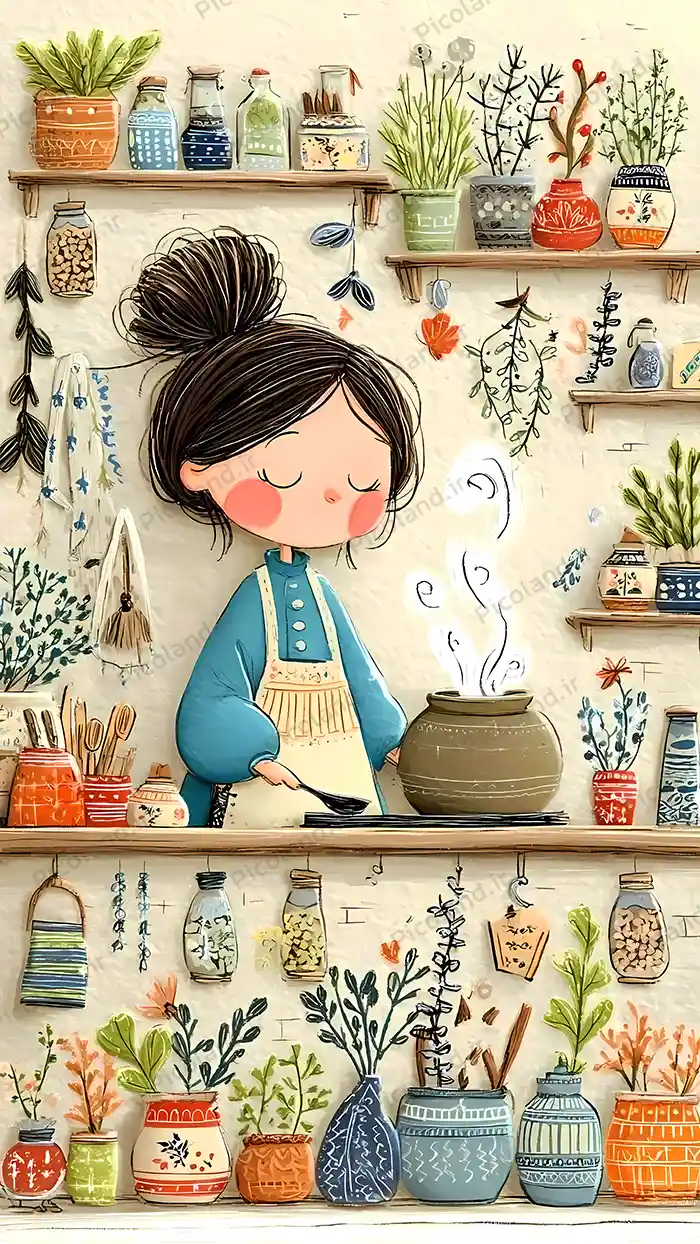 تصویر با کیفیت 12K طرح خانم در حال آشپزی کد0189