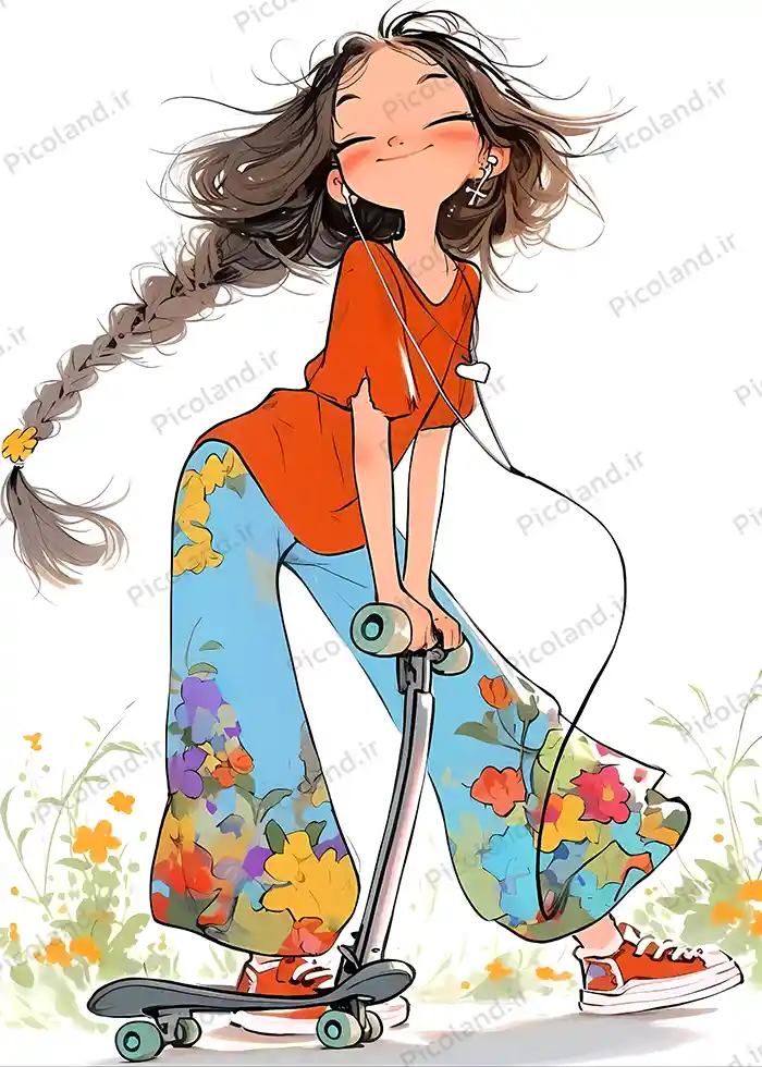 تصویر با کیفیت 8K طرح نقاشی دختر اسکیت سوار کد0193
