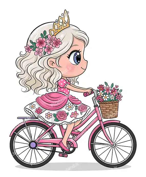 عکس با کیفیت 8K پرنسس کوچولو دوچرخه سوار کیوت کد0230