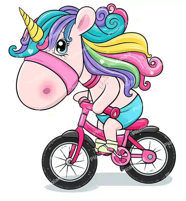 عکس با کیفیت 8K تک شاخ کوچولو دوچرخه سوار کیوت کد0237