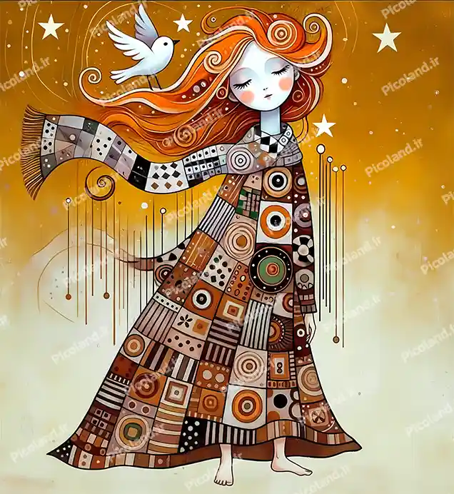 عکس با کیفیت 8K نقاشی مینیمال دختر و پرنده کد0241