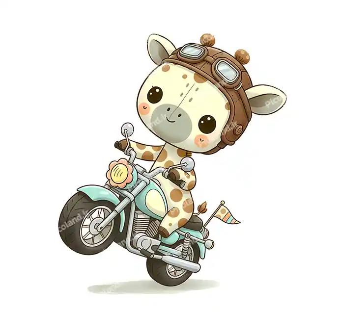 عکس با کیفیت 5K زرافه کیوت درحال موتور سواری کد0276