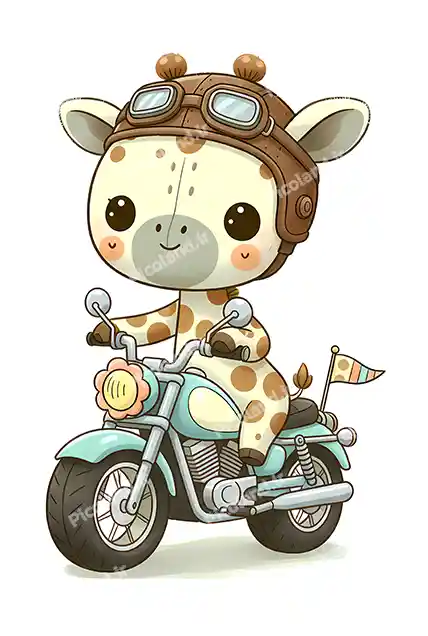 عکس با کیفیت 5K زرافه کیوت درحال موتور سواری کد0277