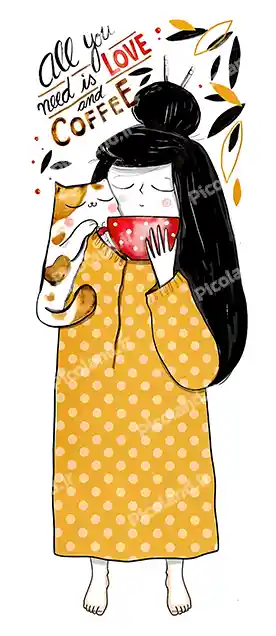 عکس با کیفیت 5K نقاشی مینیمال دختر و گربه کد0285