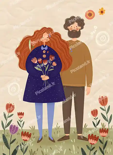 عکس با کیفیت 5K نقاشی مینیمال زن و مرد کد0289