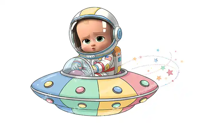 عکس با کیفیت 5K کارتون بچه رییس سوار سفینه کد0291