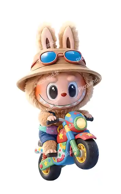 عکس با کیفیت 5K کارتون لبوبو در حال موتور سواری کد0292