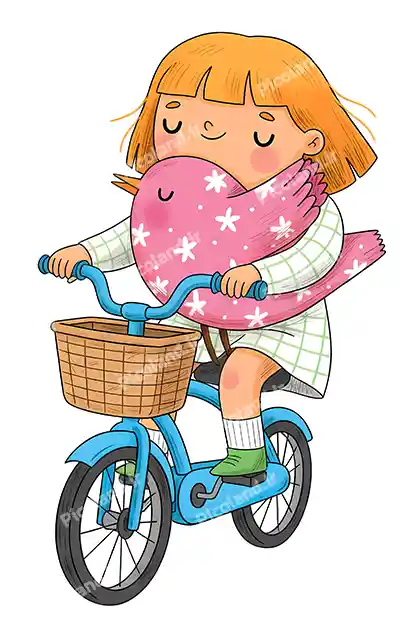 عکس با کیفیت 4K دختر همراه پرنده سوار دوچرخه کد0295