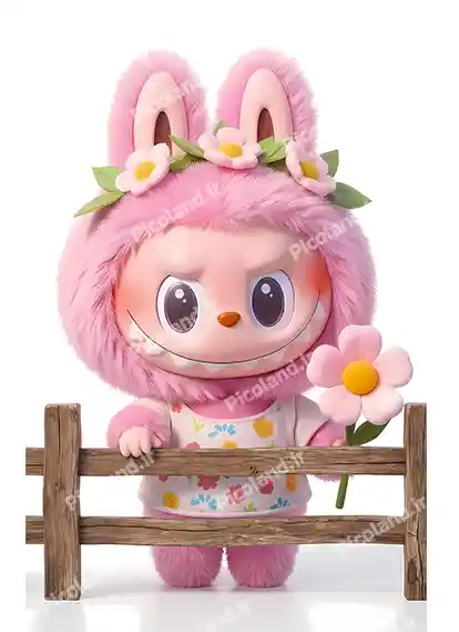 عکس با کیفیت 8K لبوبو کیوت ایستاده کنار نرده مزرعه کد0299