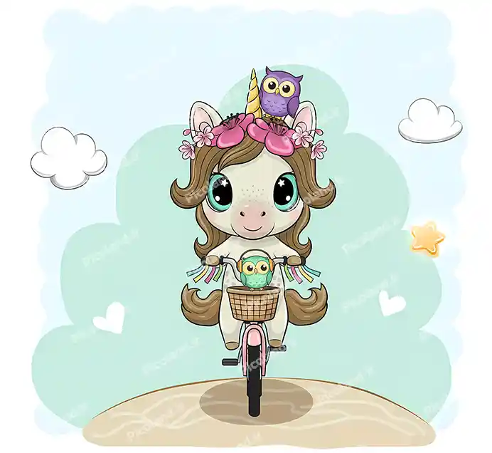 عکس با کیفیت 5K تک شاخ کیوت سوار دوچرخه کد0301