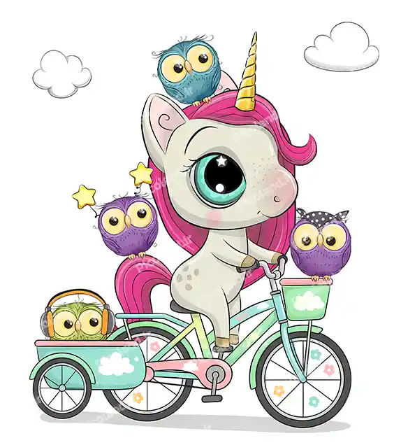 عکس با کیفیت 5K تک شاخ کیوت سوار دوچرخه کد0302