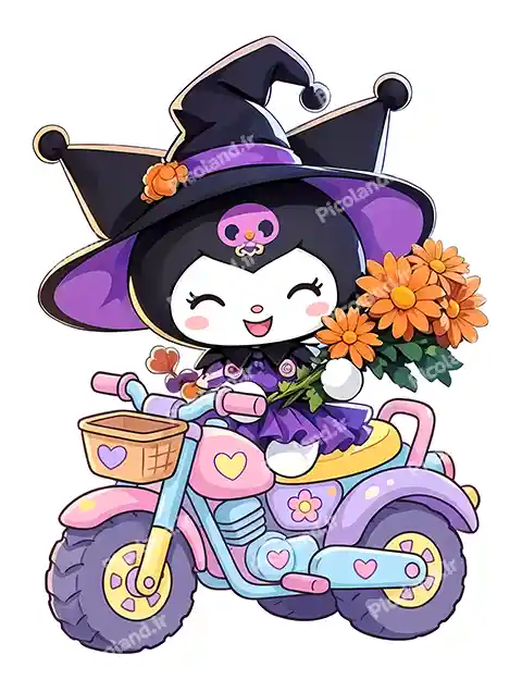 عکس با کیفیت 5K کرومی کیوت درحال موتور سواری کد0324