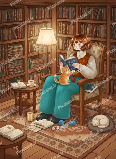 عکس با کیفیت 5K دختر در حال کتاب خوانی کد0326