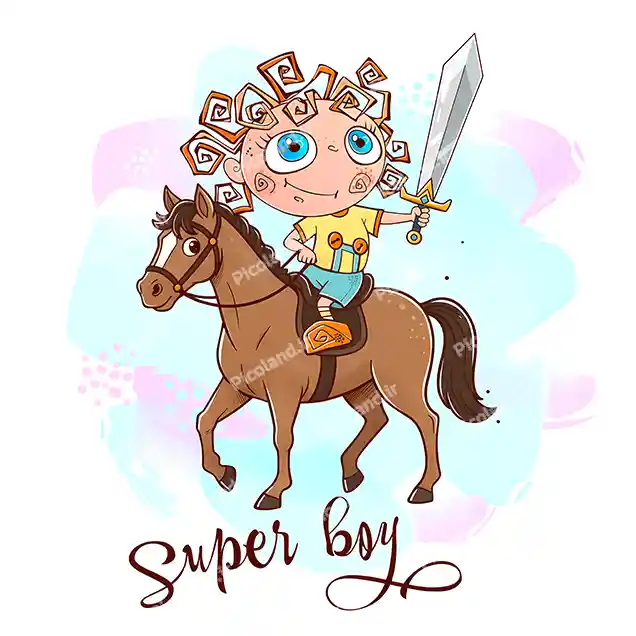 عکس با کیفیت 5K پسر کیوت شمشیر به دست سوار اسب کد0356