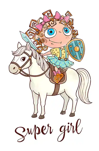 عکس با کیفیت 4K دختر کیوت شمشیر به دست سوار اسب کد0359