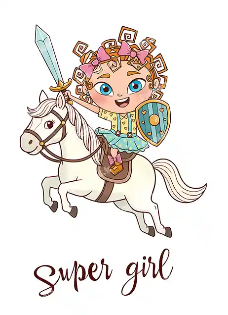 عکس با کیفیت 4K دختر کیوت شمشیر به دست سوار اسب کد0360