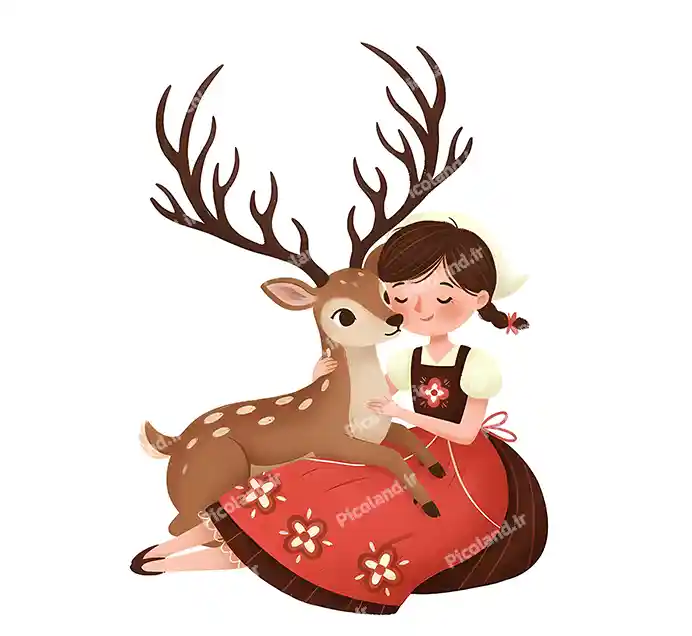 عکس با کیفیت 4K نقاشی مینیمال دختر و آهو کد0366