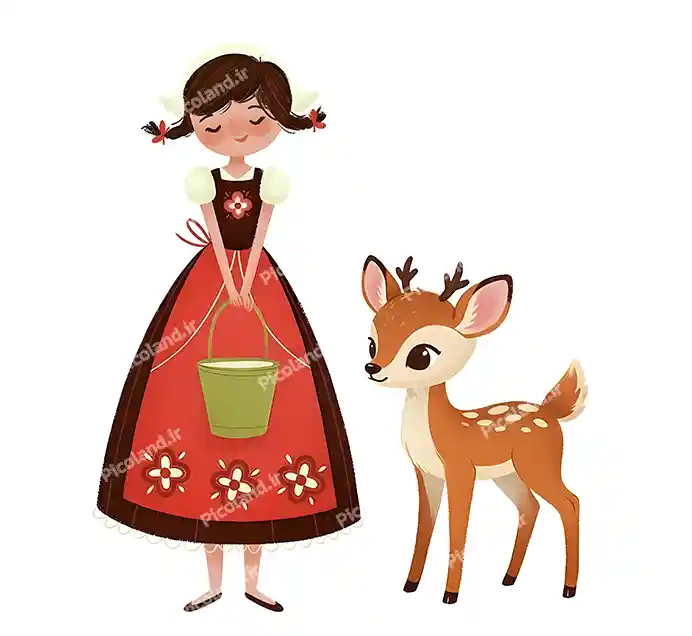 عکس با کیفیت 4K نقاشی مینیمال دختر و آهو کد0367