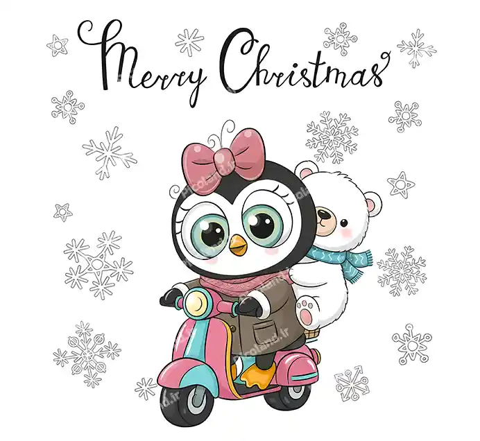 عکس با کیفیت 5K پنگوئن کیوت موتور سوار کد0401