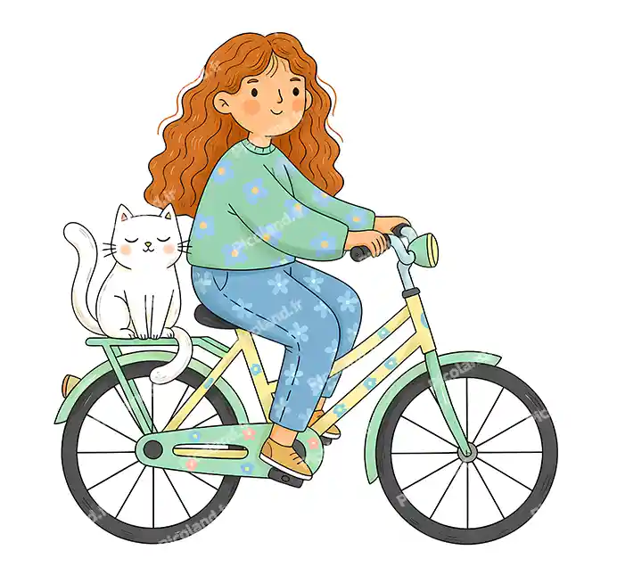 عکس با کیفیت 4K نقاشی مینیمال دختر سوار دوچرخه کد0420