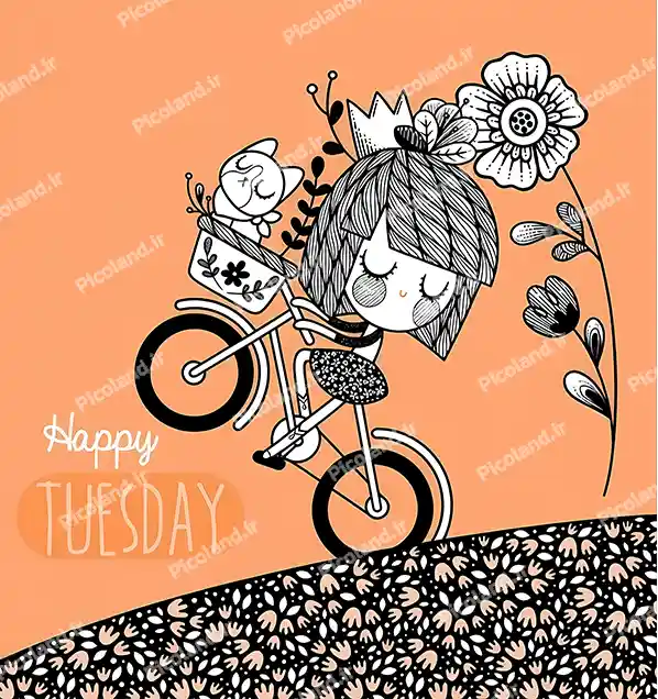 عکس با کیفیت 5K نقاشی مینیمال دختر سوار دو چرخه کد0475