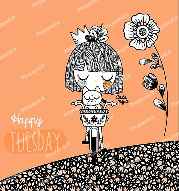 عکس با کیفیت 5K نقاشی مینیمال دختر سوار دو چرخه کد0476