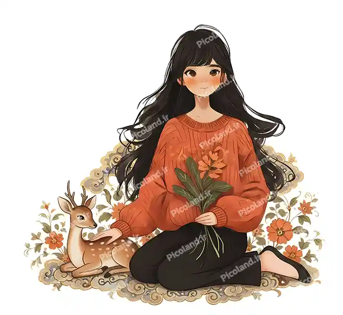 عکس با کیفیت 4K طرح دختر و آهو کد0488